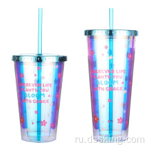 Лазерная бумага с принтом двойной пластиковой чашки волшебного цвета с крышкой и соломой